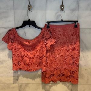 White House Black Market Coral Lace Set